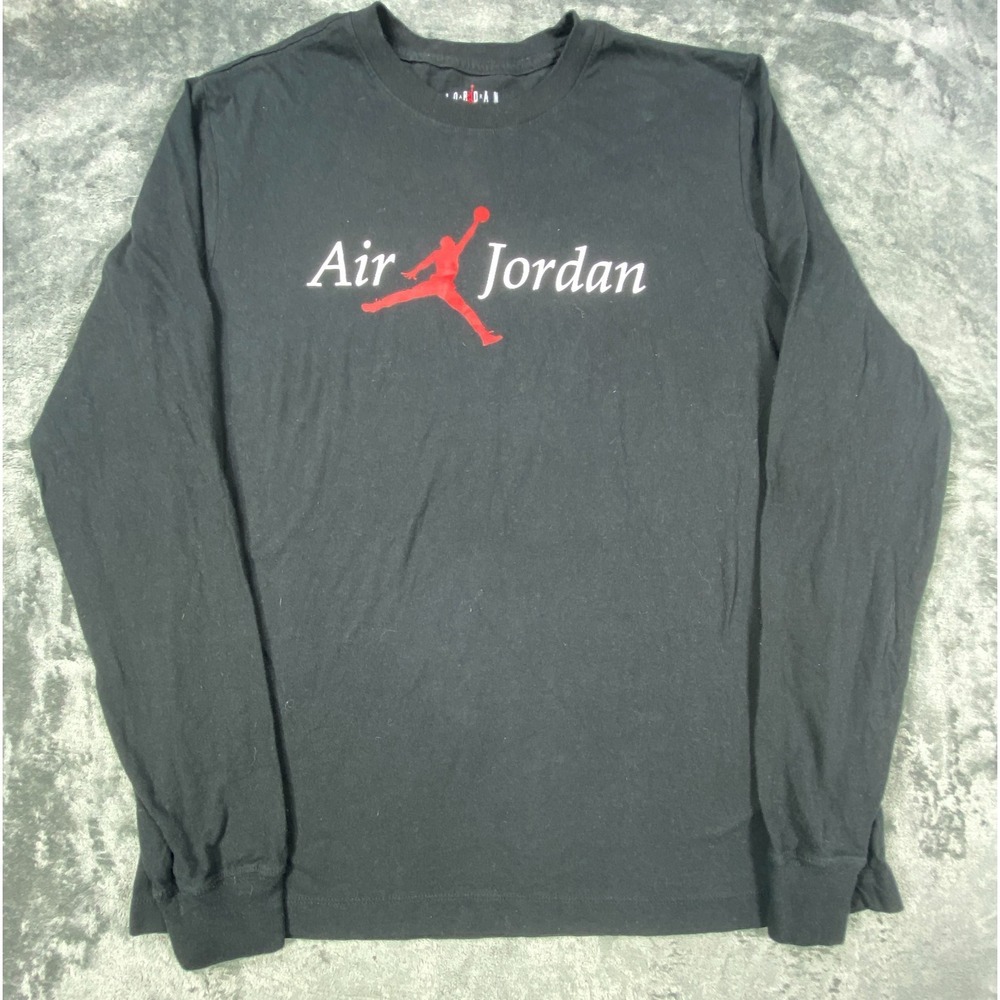 Nike Air Jordan Shirt Mens L Jumpman Black Long Sleeve Active Graphic Spellout